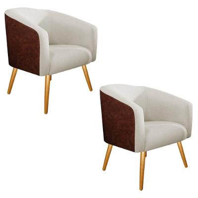 Kit 02 Poltronas Luiza Corano Nozes E Linho Bege Adj Decor