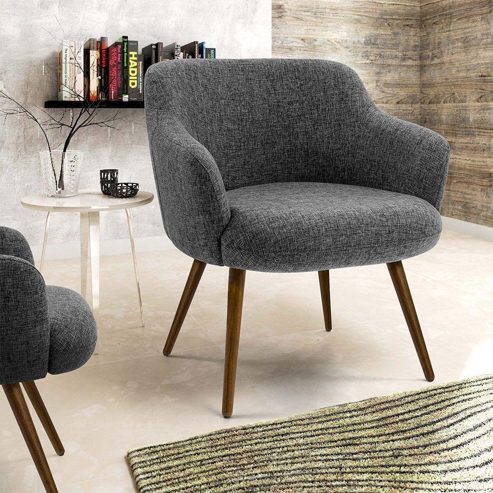 Poltrona Jade Linho Mescla Pés Palito Madeira D'Rossi - 9