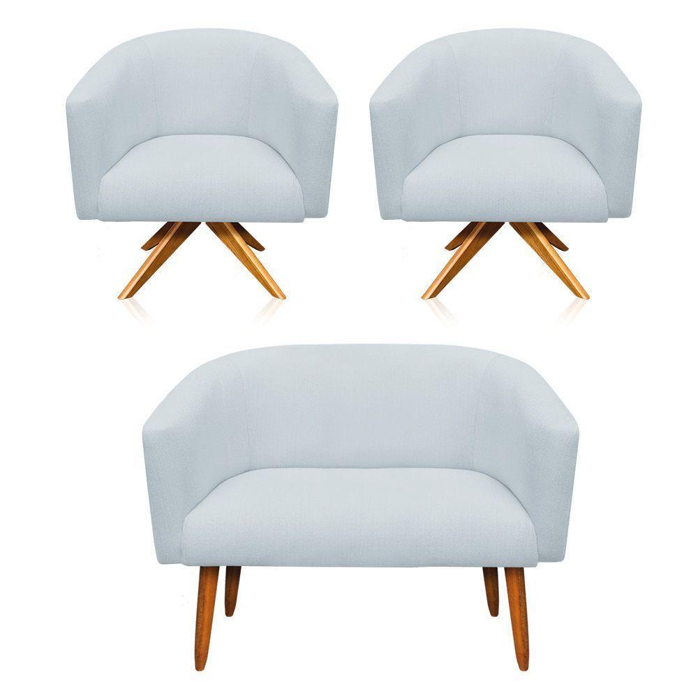 Kit 1 Namoradeira 2L 2 Poltronas Giratória Linho Cinza Claro - 1