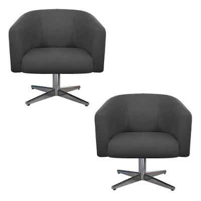 Kit 02 Poltronas Luiza Giratória de Metal Linho Chumbo