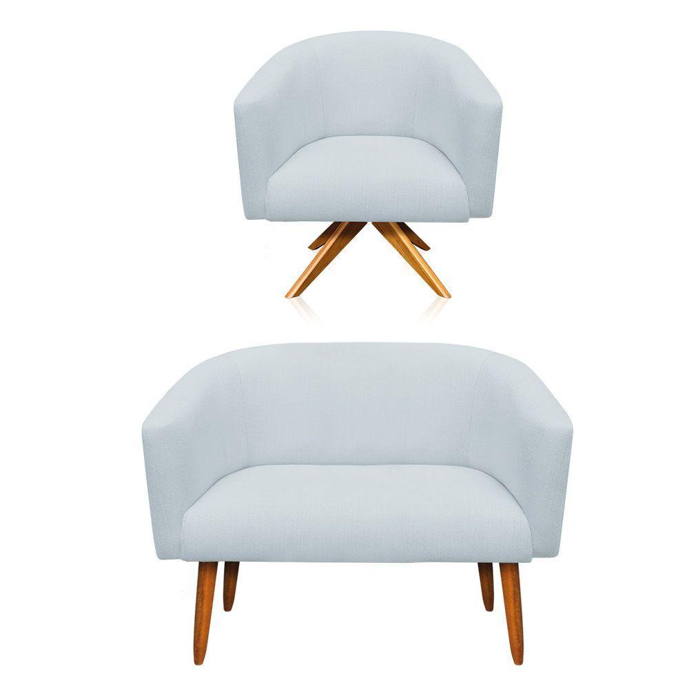 Kit 1 Namoradeira 2L e 1 Poltrona Giratória Linho Cinza Claro - 4