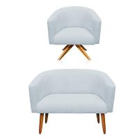 Kit 1 Namoradeira 2L e 1 Poltrona Giratória Linho Cinza Claro - 1