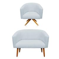 Kit 1 Namoradeira 2L e 1 Poltrona Giratória Linho Cinza Claro - 5