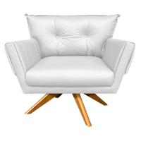 Poltrona Giratória Anitta Corino Branco Base de Madeira - 1