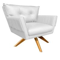 Poltrona Giratória Anitta Corino Branco Base de Madeira