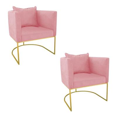 Kit 02 Poltronas Paola Suede Rosê Base Dourado D´rossi