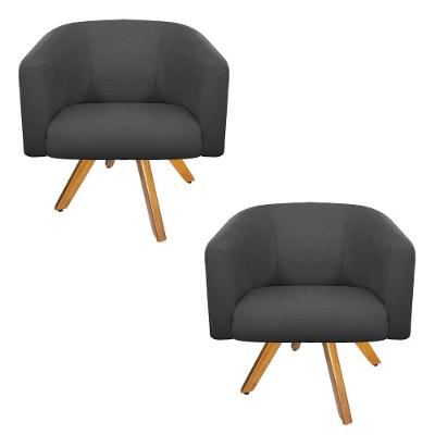 Kit 02 Poltronas Luiza Giratória de Madeira Linho Chumbo