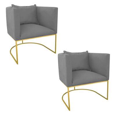 Kit 02 Poltronas Paola Suede Grafite Base Dourado D´rossi