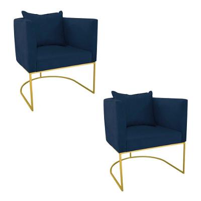 Kit 02 Poltronas Paola Suede Azul Marinho Base Dourado