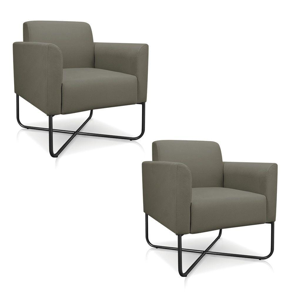 Kit 02 Poltronas Marisa Suede Base X Industrial Marrom Rato - 1