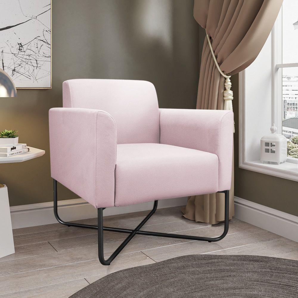 Kit 02 Poltronas Marisa Suede Base X Industrial Rosa Bebê - 3