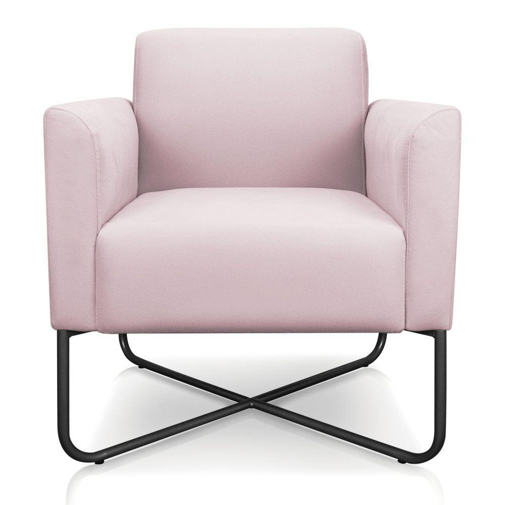 Kit 02 Poltronas Marisa Suede Base X Industrial Rosa Bebê - 4