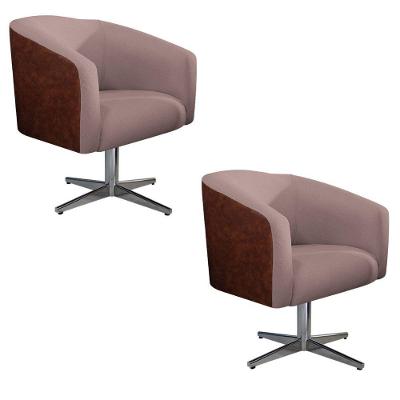 Kit 2 Poltronas Base Giratória Metal Couro Ecológico Rosê