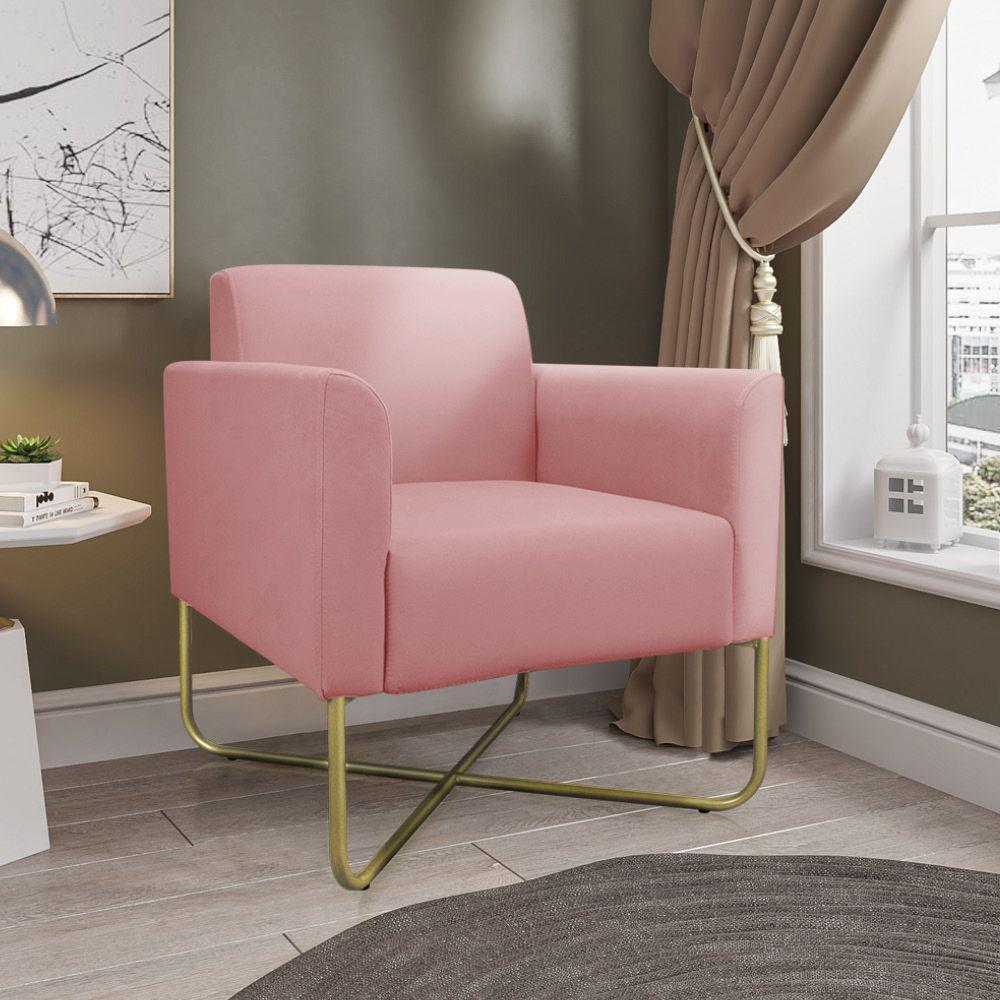 Kit 02 Poltronas Marisa Suede Base X Industrial Dourada Rose - 3