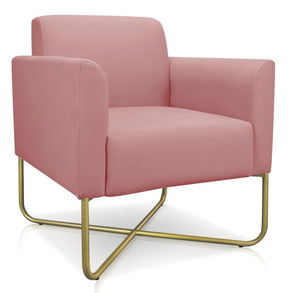Kit 02 Poltronas Marisa Suede Base X Industrial Dourada Rose - 4