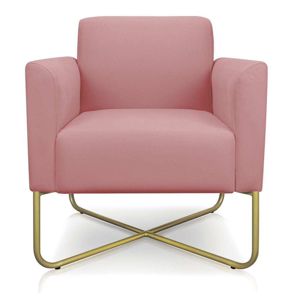 Kit 02 Poltronas Marisa Suede Base X Industrial Dourada Rose - 7