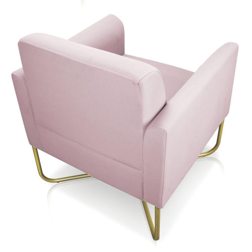 Kit 02 Poltronas Marisa Suede Base X Industrial Rosa Bebê - 3