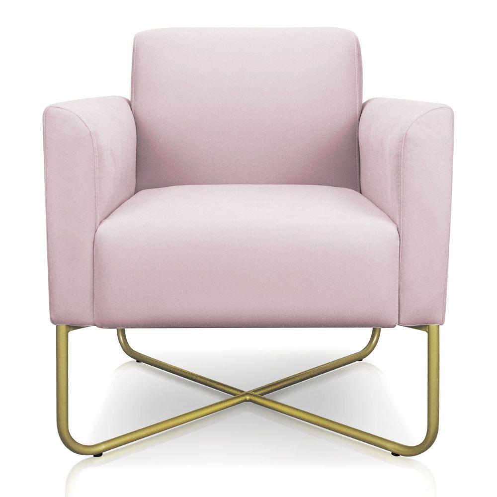 Kit 02 Poltronas Marisa Suede Base X Industrial Rosa Bebê - 5