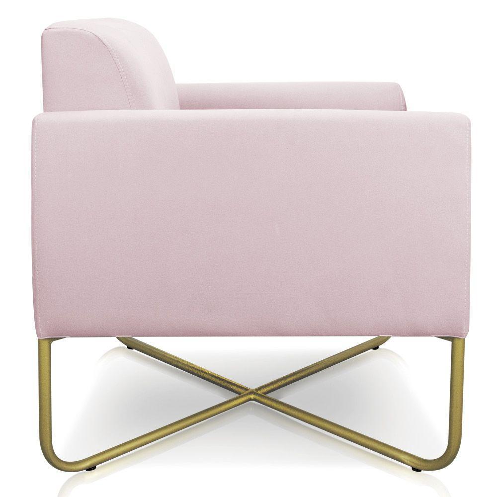Kit 02 Poltronas Marisa Suede Base X Industrial Rosa Bebê - 12