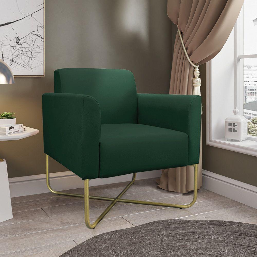 02 Poltronas Marisa Suede Base X Industrial Dourada Verde - 5