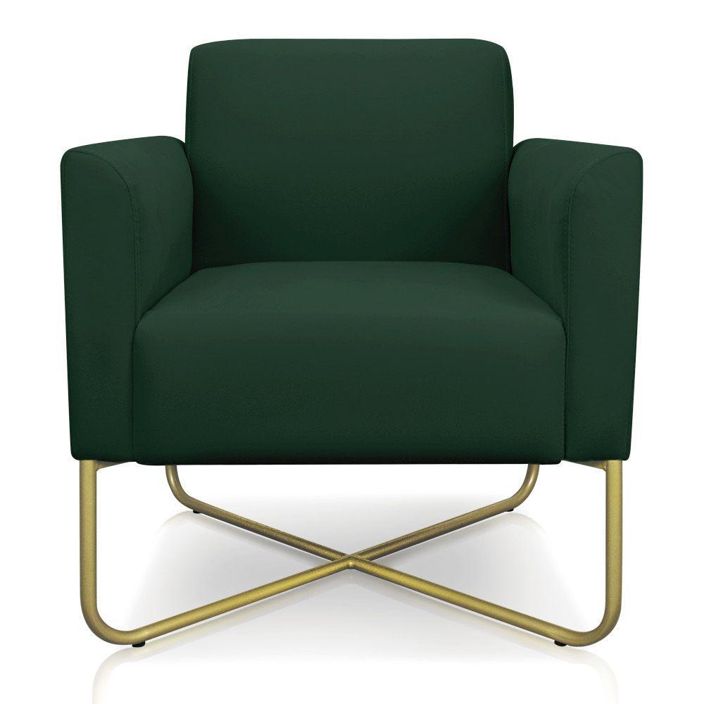 02 Poltronas Marisa Suede Base X Industrial Dourada Verde - 8