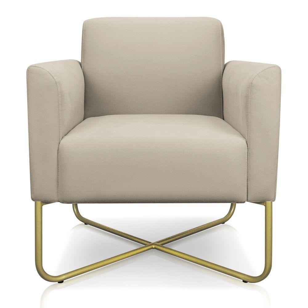 Kit 02 Poltronas Marisa Suede Base X Industrial Dourada Bege - 4