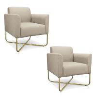 Kit 02 Poltronas Marisa Suede Base X Industrial Dourada Bege - 1