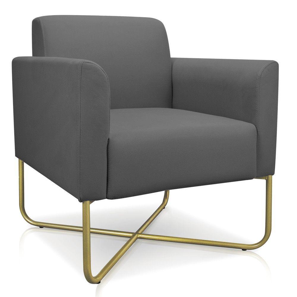 Poltrona Marisa Suede Base X Industrial Dourada Grafite - 5