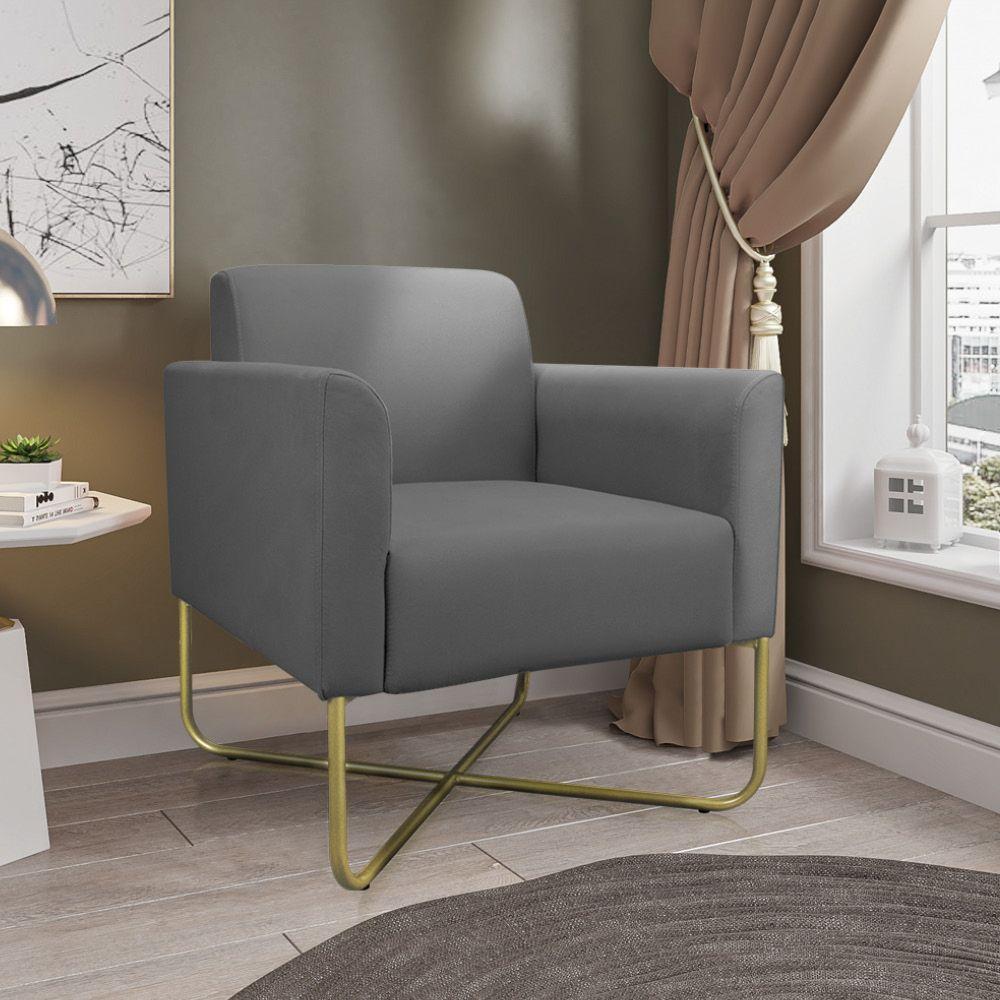 Poltrona Marisa Suede Base X Industrial Dourada Grafite - 7