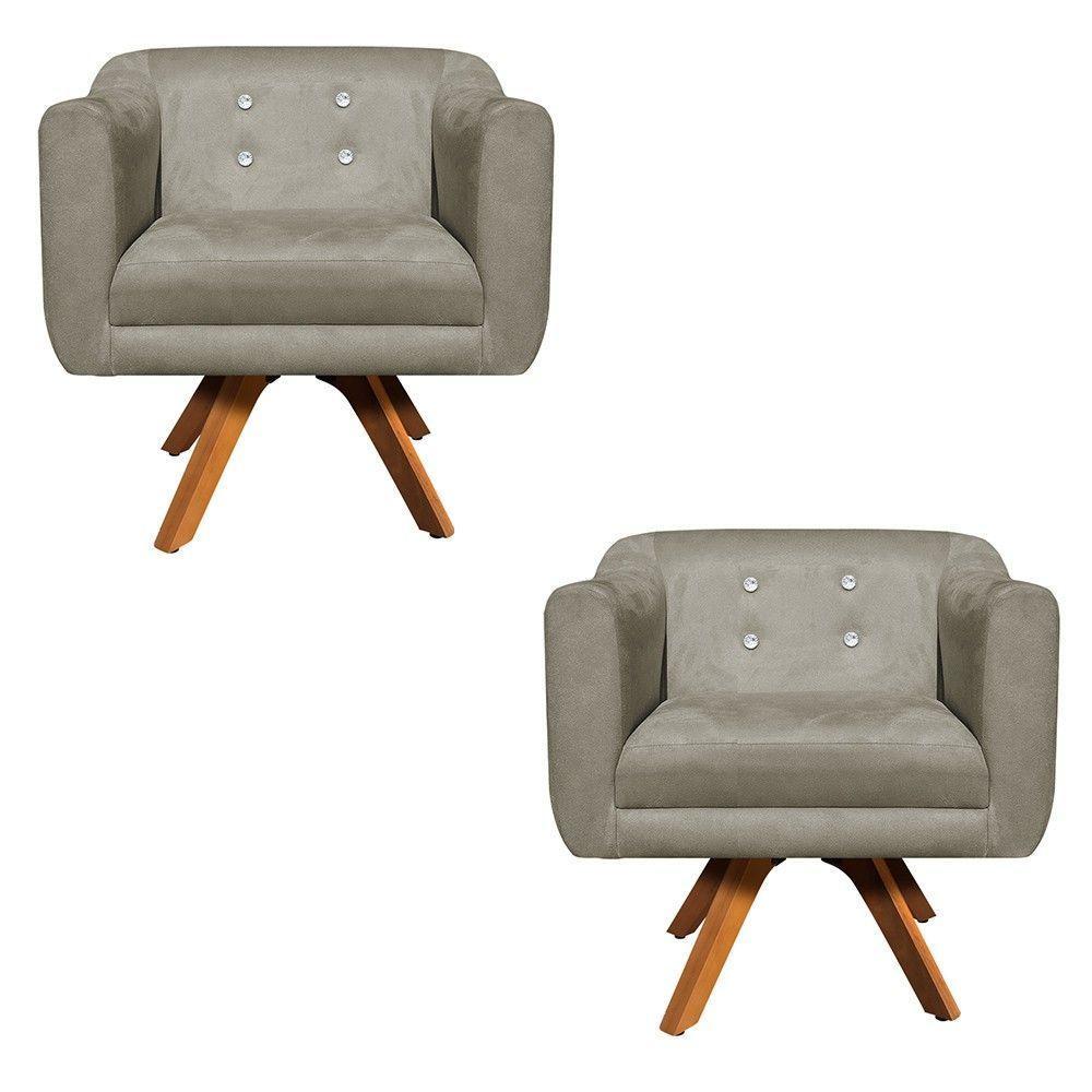 Kit 02 Poltronas Giratória Julia Marrom Rato - 1