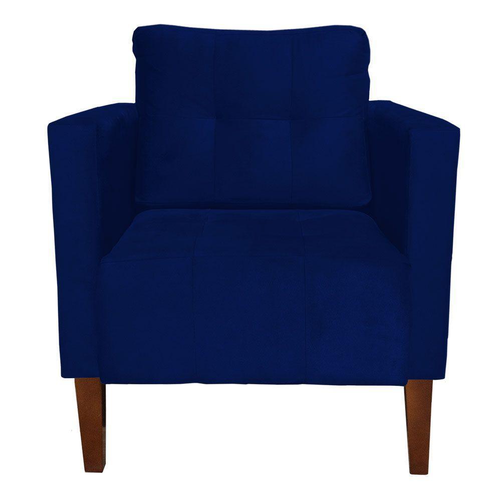 Poltrona Decorativa Lívia Suede Pés Chanfrado Azul Marinho - 1