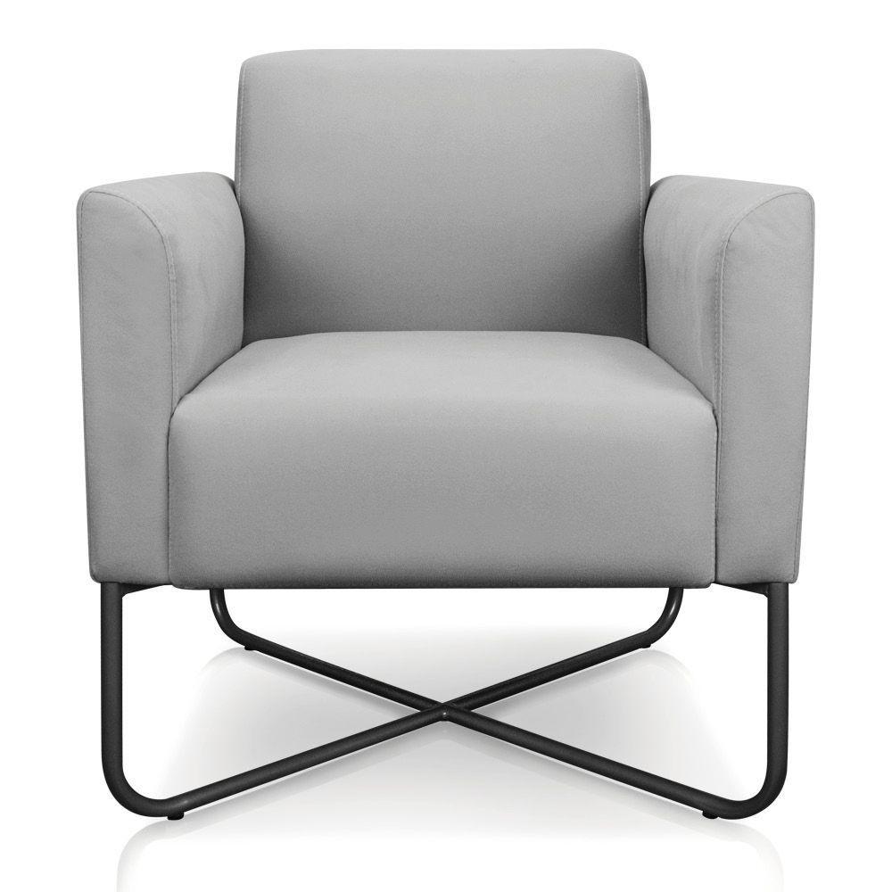 Kit 02 Poltronas Marisa Suede Cinza Base X Industrial Preta - 5