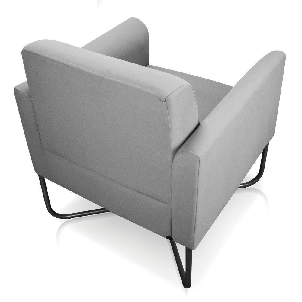 Kit 02 Poltronas Marisa Suede Cinza Base X Industrial Preta - 7