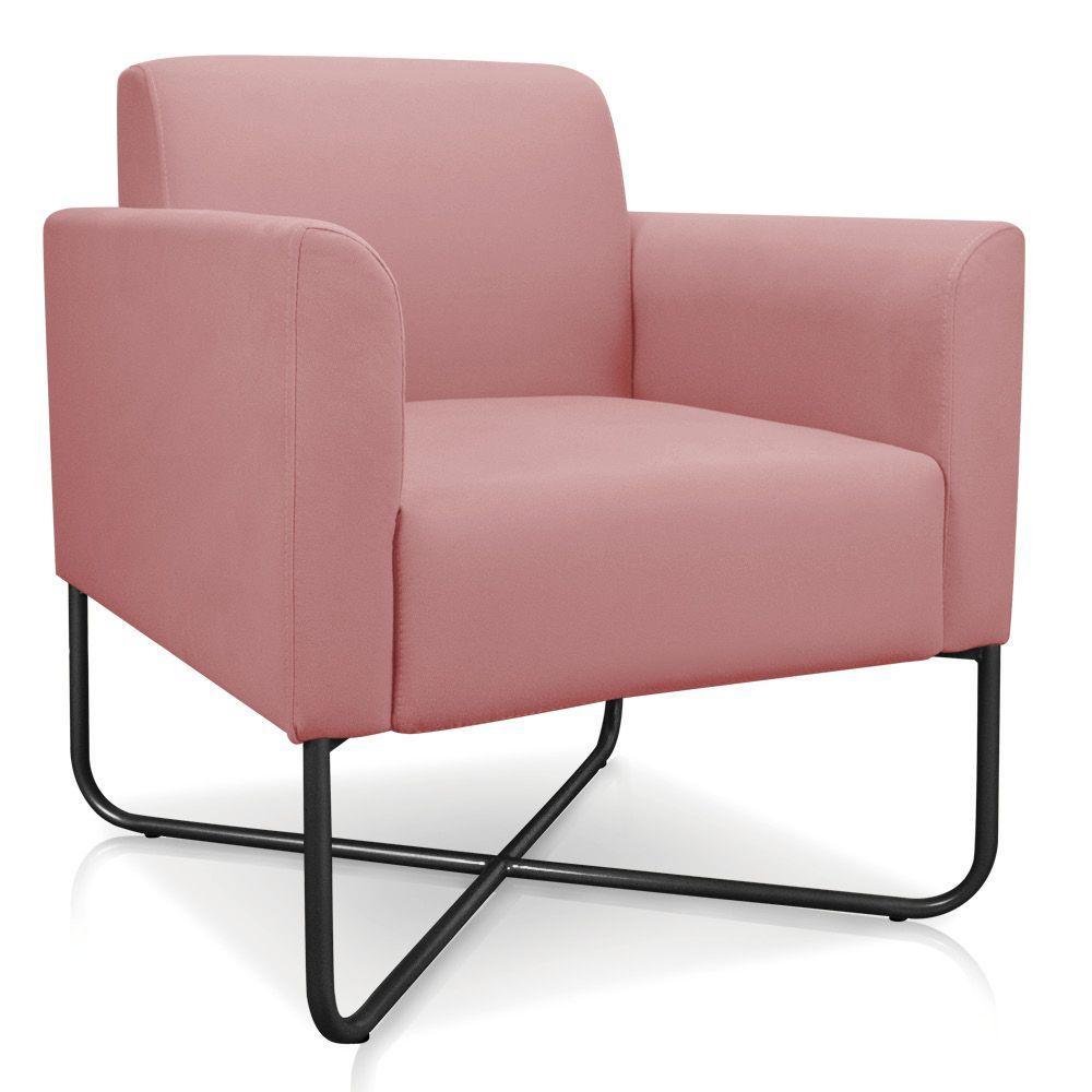 Kit 02 Poltronas Marisa Suede Preta Base X Industrial Rose - 4