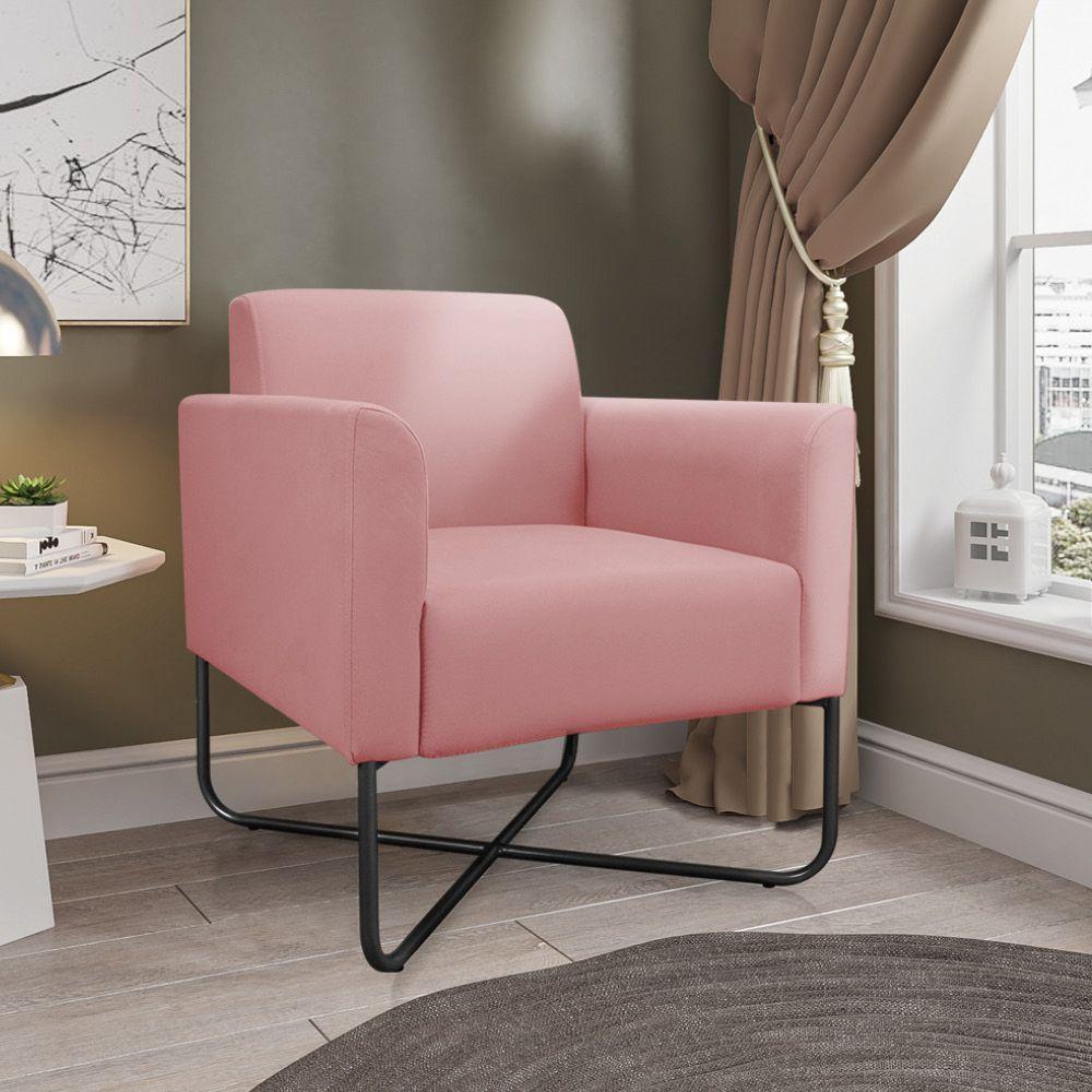 Kit 02 Poltronas Marisa Suede Preta Base X Industrial Rose - 5