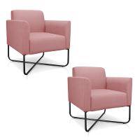 Kit 02 Poltronas Marisa Suede Preta Base X Industrial Rose - 1