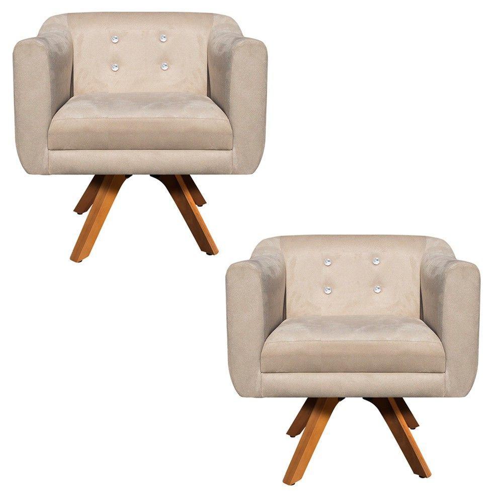 Kit 02 Poltronas Giratória Julia Bege - 1