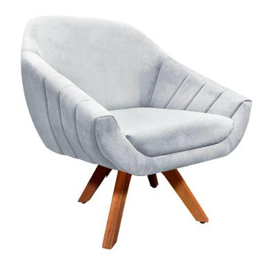 Poltrona Giratória Giovana Suede Base Madeira Drossi cinza