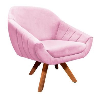 Poltrona Giratória Suede Base Madeira Drossi rosa Bebê