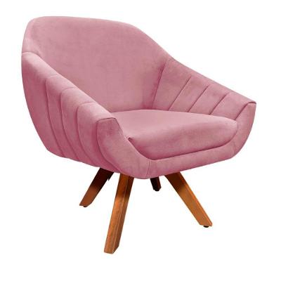 Poltrona Giratória Giovana Suede Base Madeira Drossi rose