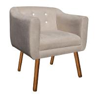 Poltrona Julia Suede Bege Com Strass Pés Palito Castanho - 1