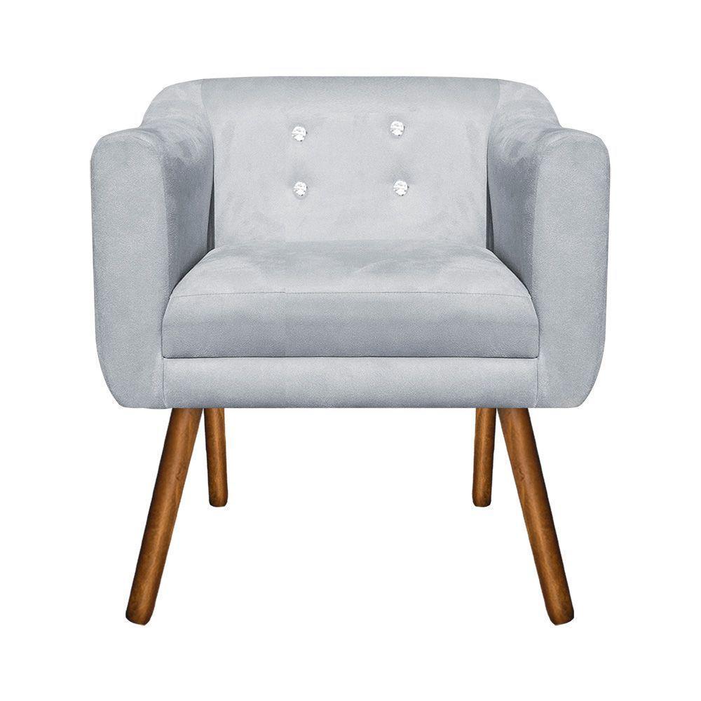 Poltrona Julia Suede Cinza Com Strass Pés Palito Castanho - 2