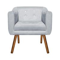 Poltrona Julia Suede Cinza Com Strass Pés Palito Castanho