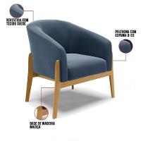 Kit 02 Poltronas Stella Suede Azul Marinho Base Madeira Castanho - D'rossi - 5