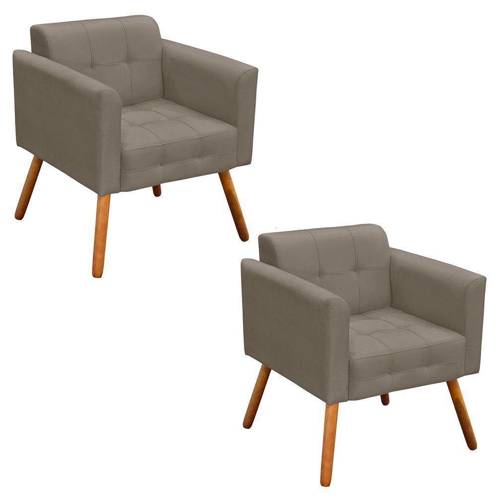 Kit 02 Poltronas Elisa Suede Marrom Rato Pés Palito D´rossi - 1