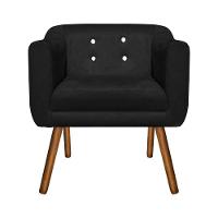 Poltrona Julia Suede Preto Com Strass Pés Palito Castanho - 2