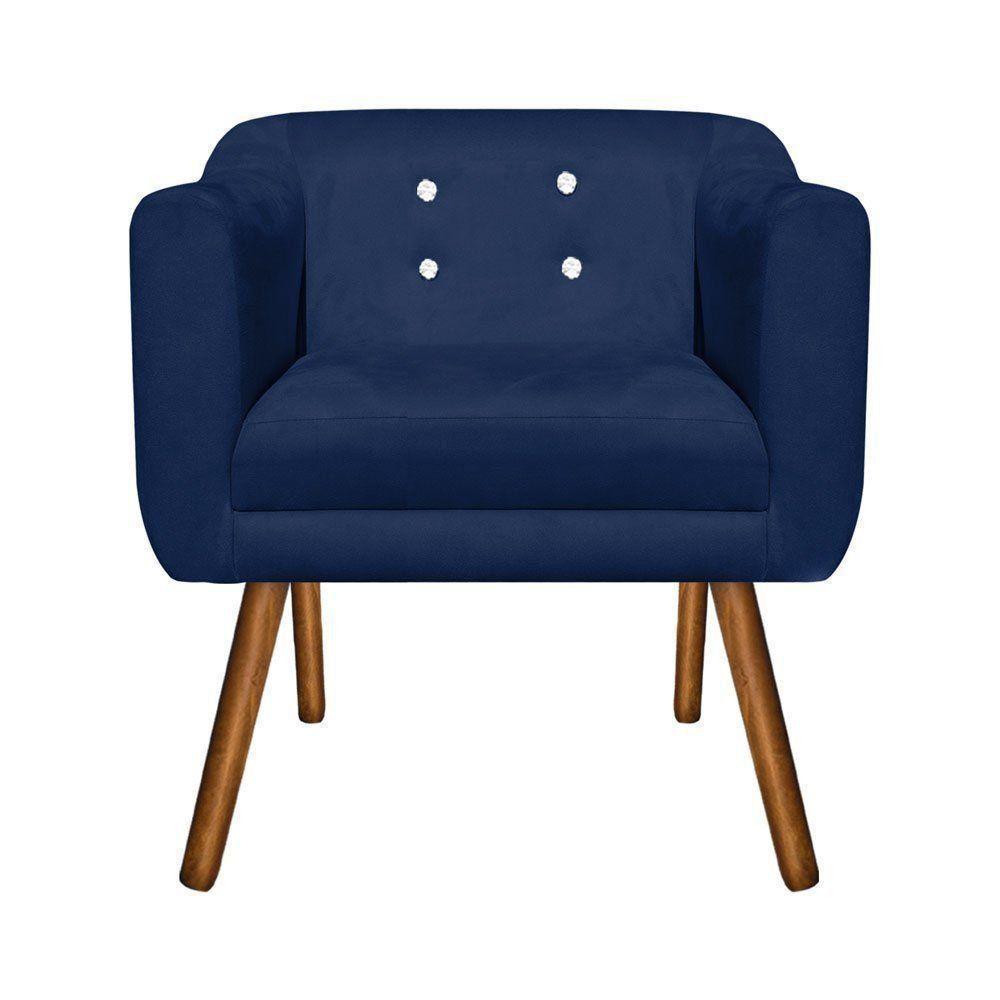 Poltrona Julia Azul Marinho Com Strass Pés Palito Castanho - 3