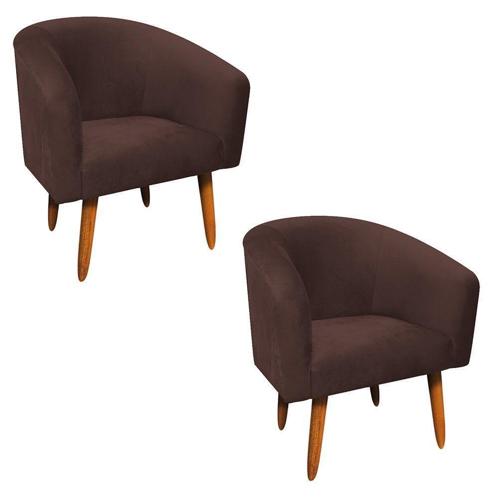 Kit 02 Poltronas Stella Suede Marrom Pés Palito Castanho - 1