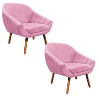 Kit 02 Poltronas Giovana Suede Pés Palito Castanho rosa Bebê - 1