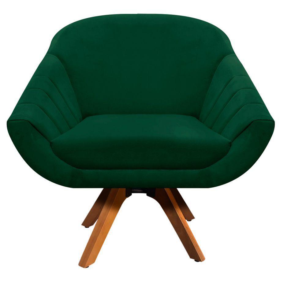 Kit 02 Poltronas Giratória Giovana Suede Base Madeira Verde - 3